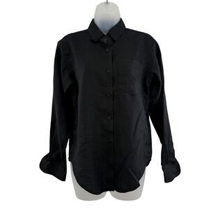 Lauren Ralph Lauren Women Linen Button Up Shirt Petite 4 Black Shirt Long Sleeve